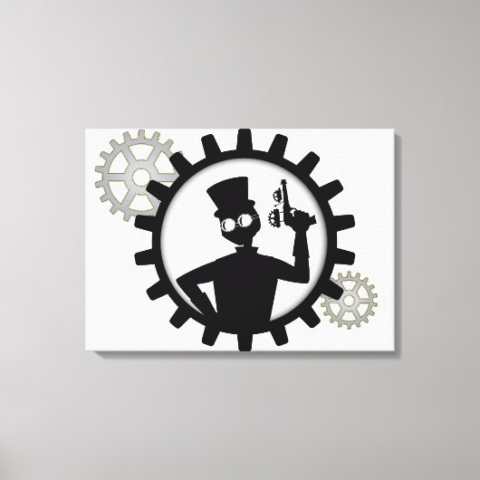 Steampunk Man Holding Pistool in overvloeikoed doe Canvas Afdruk (Voorkant)