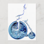 Steampunk man op penny farthing blauw wit neon briefkaart (Voorkant)