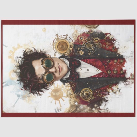 Steampunk Man Rood & Zwart Mode P7 Decoupage Tissuepapier (Voorkant)
