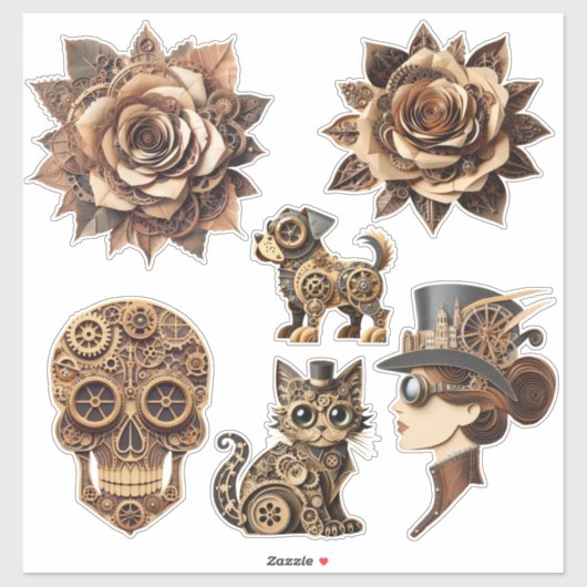 Steampunk man vrouw dieren papier knutselwerk kuns sticker (Vel)