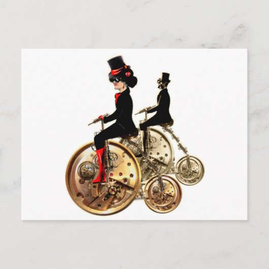 Steampunk man vrouw penny farthings cadeaus door L Briefkaart (Voorkant)