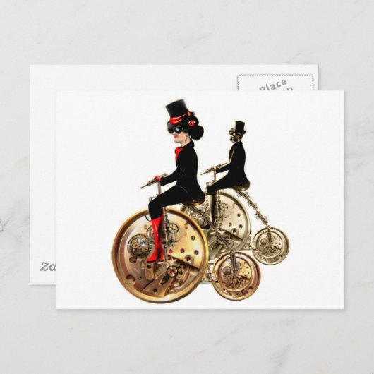 Steampunk man vrouw pony farthing cadeautjes van L Briefkaart (Voorkant / Achterkant)