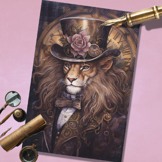 Steampunk Mannelijke Leeuw Bruin Decoupage Papier