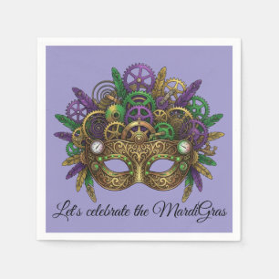 Steampunk Mardi Gras-masker paars lavendel Servet