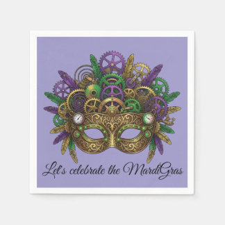Steampunk Mardi Gras-masker paars lavendel Servet