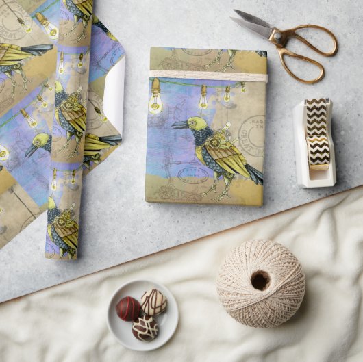 Steampunk Mechanical Bird Engineering Birthday Cadeaupapier (Crafts)