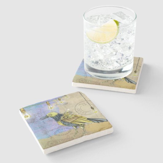 Steampunk Mechanical Bird Engineering Stenen Onderzetter (Zijkant)