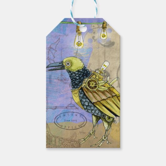 Steampunk Mechanical Bird Engineering Vaderdag Cadeaulabel (Voorkant)