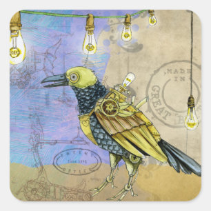 Steampunk Mechanical Bird Engineering Vaderdag Vierkante Sticker