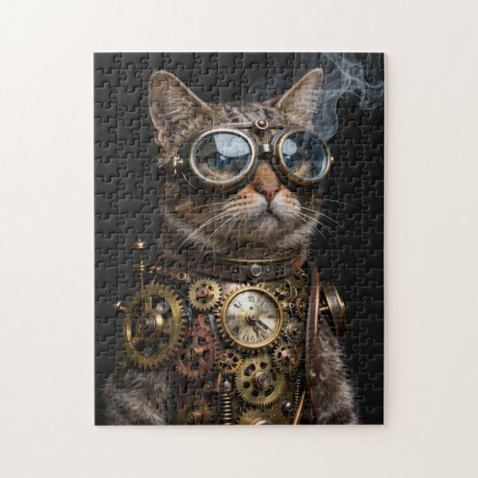 Steampunk Mechanical Cat Portrait Jigsaw Puzzle (Vertical)