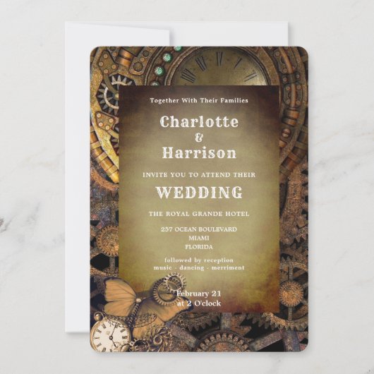 Steampunk  Mechanical Gears Butterfly Invit Kaart (Voorkant)