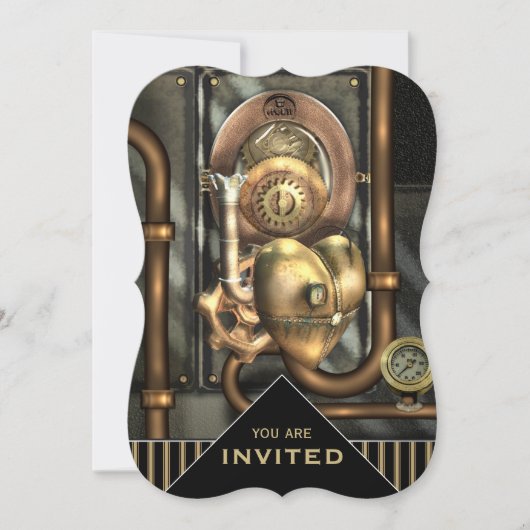 Steampunk Mechanical Heart Event Invitation Kaart (Voorkant)
