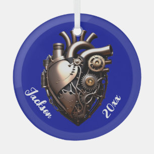Steampunk Mechanical Heart Glas Ornament
