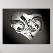  steampunk Mechanical Heart - Platinum B&W Poster (Voorkant)