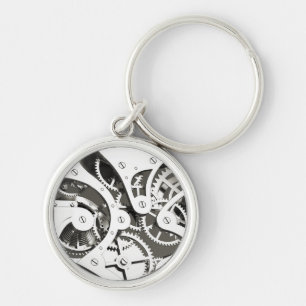  steampunk Mechanical Heart - Platinum B&W Sleutelhanger