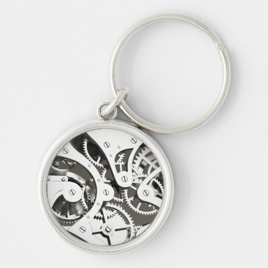  steampunk Mechanical Heart - Platinum B&W Sleutelhanger (Voorkant)