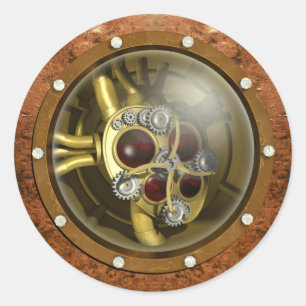 Steampunk Mechanical Heart Ronde Sticker