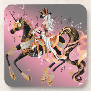 Steampunk Mechanical Horse & Lady Plastic Onderzet Bier Onderzetter