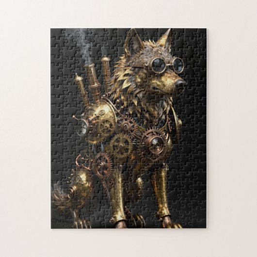 Steampunk Mechanical Sitting Wolf Art Legpuzzel (Verticaal)