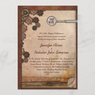 Steampunk Mechanical Writing Set Wedding Invites Kaart