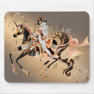 Steampunk Mechanisch Paard & Dameskoffie Goud Muismat