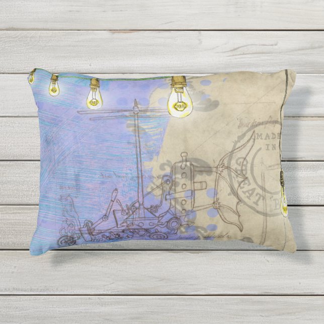 Steampunk Mechanische Edison Light Architect Buitenkussen (Voorkant)