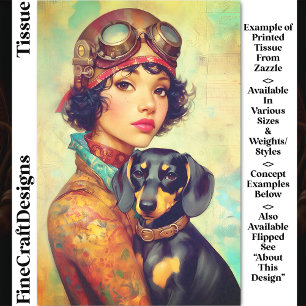 Steampunk Meisje & Dachshund Hond DH6RF Decoupage Tissuepapier