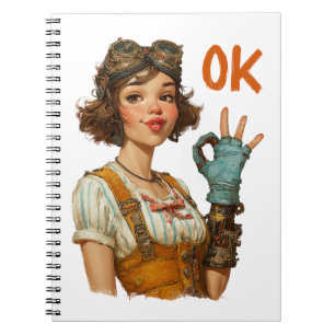 Steampunk meisje zelfverzekerd OK gebaar Notitieboek