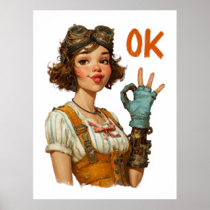 Steampunk meisje zelfverzekerd OK gebaar Poster