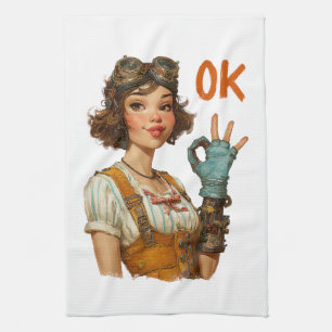 Steampunk meisje zelfverzekerd OK gebaar Theedoek