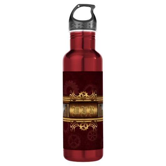 Steampunk, messing en marroon, met monogram waterfles  (Voorkant)