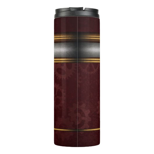 Steampunk, messing op kroontandwielen, monogram thermosbeker (Achterkant)