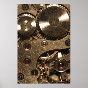 Steampunk Metaal Clock Gears Poster
