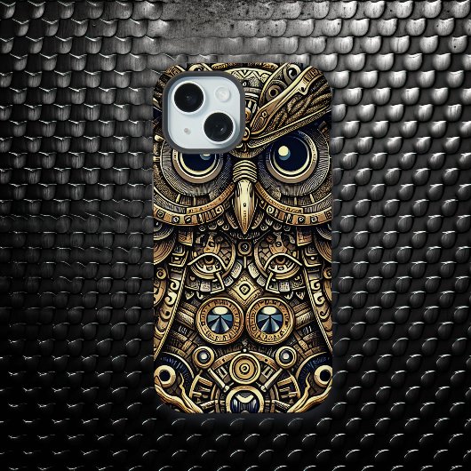 Steampunk Metal Gears en Uil iPhone 15 Hoesje