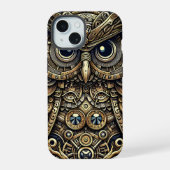 Steampunk Metal Gears en Uil iPhone 15 Hoesje (Achterkant)