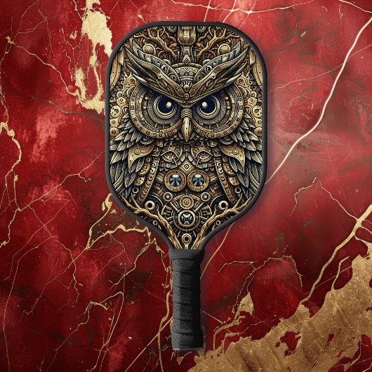 Steampunk Metal Gears en Uil Pickleball Paddle