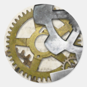 Steampunk Metal Gears Industrial Sticker. Ronde Sticker