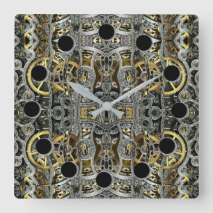 Steampunk Metal Gears Square Wall klok