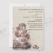 Steampunk Modern Simple Cake Rings Wedding Kaart (Voorkant)