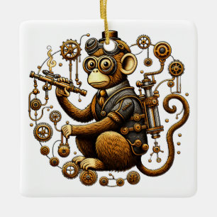 Steampunk Monkey met Ray Pistool Keramisch Ornament