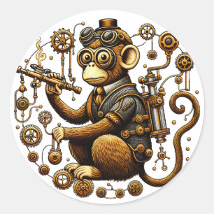 Steampunk Monkey met Ray Pistool Ronde Sticker