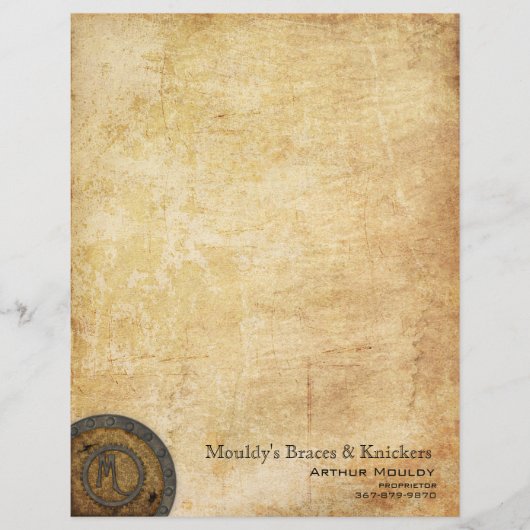 Steampunk Monogram Antiek M Briefhoofd (Voorkant)