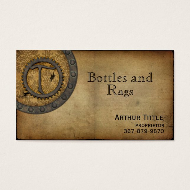  Steampunk Monogram T Visitekaartjes (Voorkant)