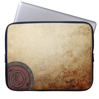 Steampunk Monogrammed R Electronics Bag Port Wine Laptop Sleeve