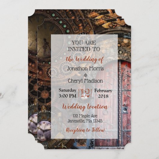 Steampunk Montre de poche Mariage Invitations (Devant / Derrière)
