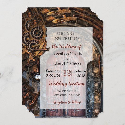 Steampunk Montre de poche Mariage Invitations (Devant / Derrière)