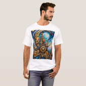 Steampunk Moon T-Shirt Fantasy Gears Kunstwerken (Voorkant volledig)