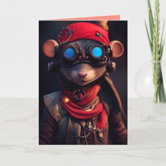 STEAMPUNK MOUSE BIRTHDAY-WENSKAARTEN KAART (Voorkant)