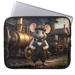 Steampunk Muis en Trein Laptop Sleeve