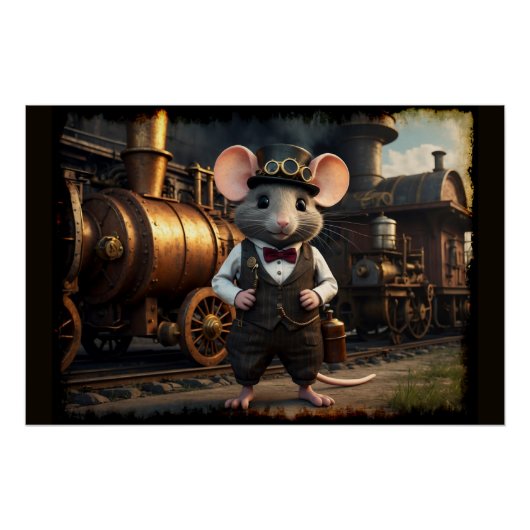 Steampunk Muis en Trein Perfect Poster (Voorkant)